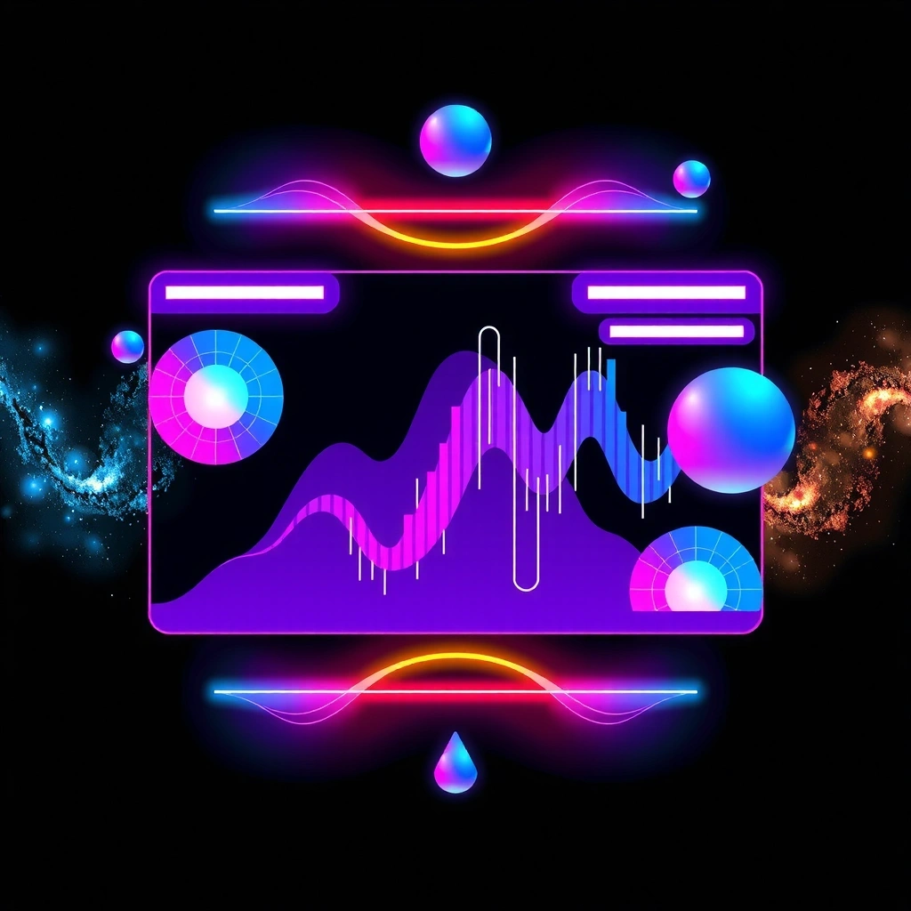 Gráficos de trading abstractos con estética retro-futurista espacial